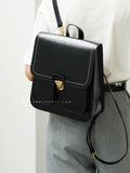 Small black Leather Backpack Womens Genuine Leather Satchel Backpack