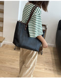 black leather tote bag Genuine Leather Tote With Zipper Womens