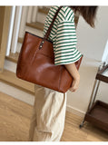 brown leather tote bag Genuine Leather Tote With Zipper Womens