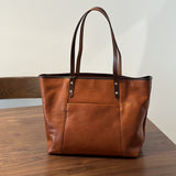 brown leather tote bag Genuine Leather Tote With Zipper Womens