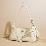 White Patent Leather Baguette Bag Women's Shoulder Satchel