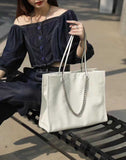 White Patent Leather Tote Bag White Leather Tote Handbags With Chain Strap
