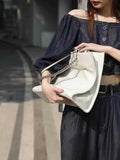 White Patent Leather Tote Bag White Leather Tote Handbags With Chain Strap