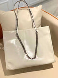 White Patent Leather Tote Bag White Leather Tote Handbags With Chain Strap