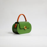 green Leather Round Bag Small Round Leather Handbag Round Leather Purse Womens