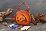 Cute Round Leather Handbag Panda Embossed Bag Womens