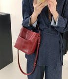red Small Bucket bag Crossbody Genuine Leather Bucket Bag Small Bucket Bag With Handle - Annie Jewel