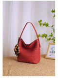 Small Woven Leather Bucket Bag Genuine Leather Bucket Shoulder Bag Womens - Annie Jewel