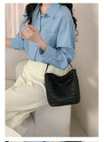 Small Woven Leather Bucket Bag Genuine Leather Bucket Shoulder Bag Womens - Annie Jewel