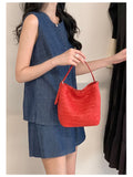 Small Woven Leather Bucket Bag Genuine Leather Bucket Shoulder Bag Womens - Annie Jewel