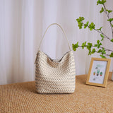 Small Woven Leather Bucket Bag Genuine Leather Bucket Shoulder Bag Womens - Annie Jewel