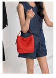 Small Woven Leather Bucket Bag Genuine Leather Bucket Shoulder Bag Womens - Annie Jewel