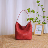 Small Woven Leather Bucket Bag Genuine Leather Bucket Shoulder Bag Womens - Annie Jewel