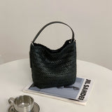 Small Woven Leather Bucket Bag Genuine Leather Bucket Shoulder Bag Womens - Annie Jewel