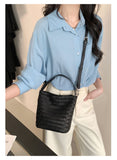 Small Woven Leather Bucket Bag Genuine Leather Bucket Shoulder Bag Womens - Annie Jewel