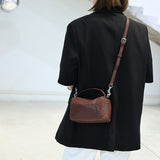 brown Mini Leather Cube Bag Small Leather Zipper Crossbody Purse Square Bag For Women - Annie Jewel