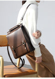 black genuine leather backpack pocketbook for women