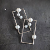 Unique Square Rectangle Pearl Dangle Stud Earring Gift Women - Annie Jewel