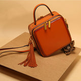 brown structured satchel square crossbody bag