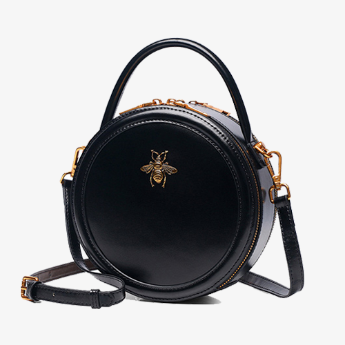 Black Round Leather Crossbody Bags - Annie Jewel