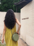 Green leather bag round