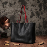 17" Black Leather Tote Shopper Bag - Annie Jewel