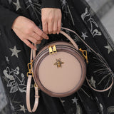 Bee Emblem Round Leather Purse leather round bag circle leather purse round purse leather