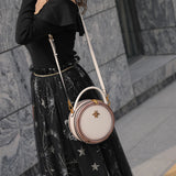 White Leather Round Handbag  leather circle bag circle leather handbag