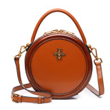 Tan Round Leather Handbag Round Leather Crossbody Bag
