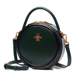 Green circle leather handbag With Bee leather bag round round leather handbag