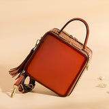 Handle Leather Small Satchel Square Crossbody Bag Purses - Annie Jewel