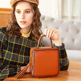 Handle Leather Small Satchel Square Crossbody Bag Purses - Annie Jewel