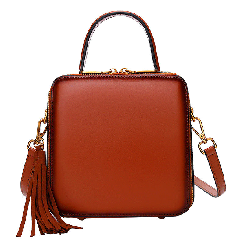 Handle Leather Small Satchel Square Crossbody Bag Purses