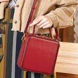 Handle Leather Small Satchel Square Crossbody Bag Purses - Annie Jewel