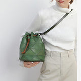 Stitching Leather Drawstring Bucket Bags - Annie Jewel