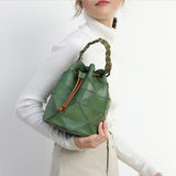 Stitching Leather Drawstring Bucket Bags - Annie Jewel