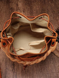 Stitching Leather Drawstring Bucket Bags - Annie Jewel