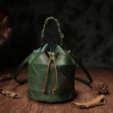 Stitching Leather Drawstring Bucket Bags - Annie Jewel