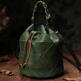 Stitching Leather Drawstring Bucket Bags - Annie Jewel