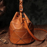 Stitching Leather Drawstring Bucket Bags - Annie Jewel