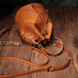Stitching Leather Drawstring Bucket Bags - Annie Jewel