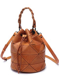 Stitching Leather Drawstring Bucket Bags - Annie Jewel