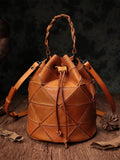 Stitching Leather Drawstring Bucket Bags - Annie Jewel