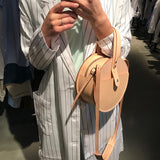 Handmade Leather Circle Clutch Round Purse Bag - Annie Jewel