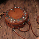 western round leather handbag