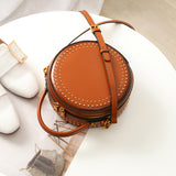 Studded leather bag round round leather handbag round leather crossbody bag