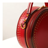 Red leather bag round