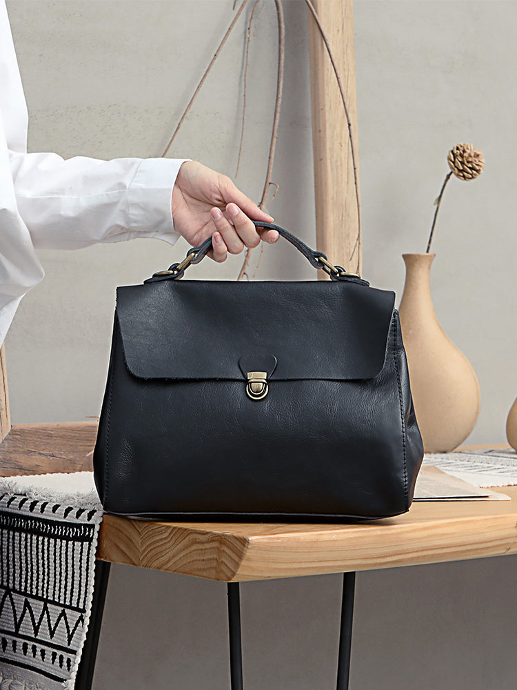 Stylish Black Leather Satchel Handbags and Purses - Shop Now at Annie Jewel Black
