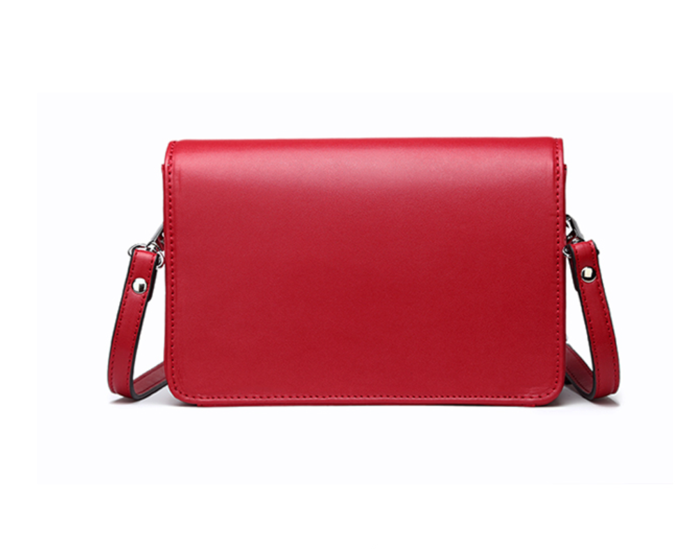 Red Leather Small Flap Square Crossbody Bag Purse