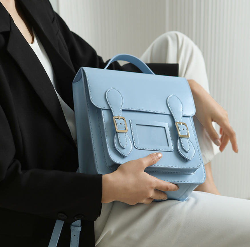 cute blue leather backpacks Small Backpack Leather Rucksack Womens Leather Satchel Bag Backpack
